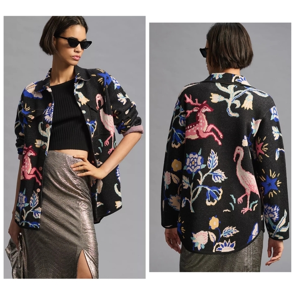 By Anthropologie Printed Sweater Jacket Whimsical Size XXS - Picture 1 of 10